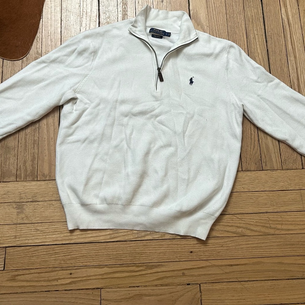 Ralph Lauren White Quarter-Zip Sweater